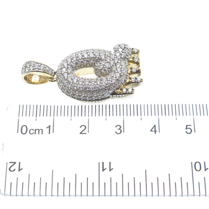 925 Sterling Silver Gold Plated Round-Cut Shaped C Z Letter Q Sparkle Pendant