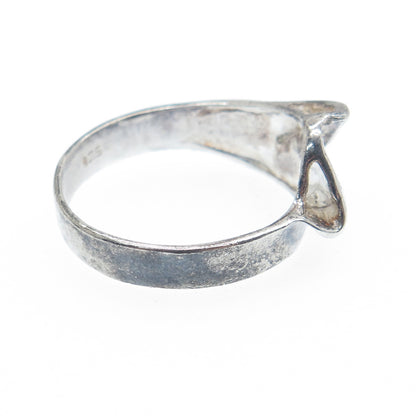 925 Sterling Silver Vintage Modernist Wavy Oxidized Ring Size 7.25