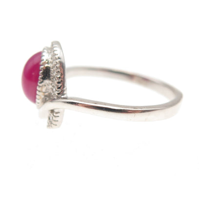 925 Sterling Silver Real Ruby & C Z Modernist Ring Size 7