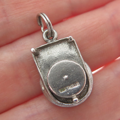 925 Sterling Silver Antique Enamel Casino Roulette Wheel Mini Charm Pendant