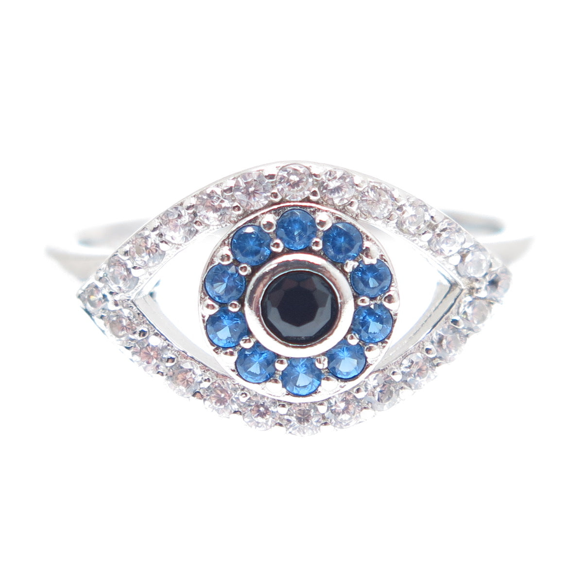 925 Sterling Silver Round-Cut Multi-Color C Z Evil's Eye Ring Size 7
