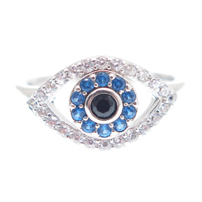 925 Sterling Silver Round-Cut Multi-Color C Z Evil's Eye Ring Size 7