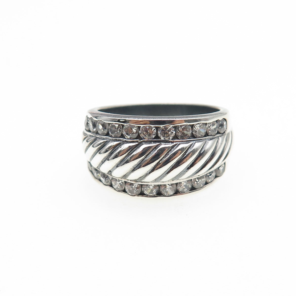 SETA 925 Sterling Silver Vintage Round-Cut C Z Oxidized Ring Size 7.75