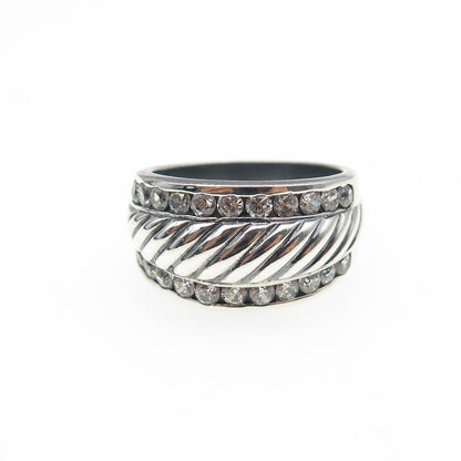 SETA 925 Sterling Silver Vintage Round-Cut C Z Oxidized Ring Size 7.75