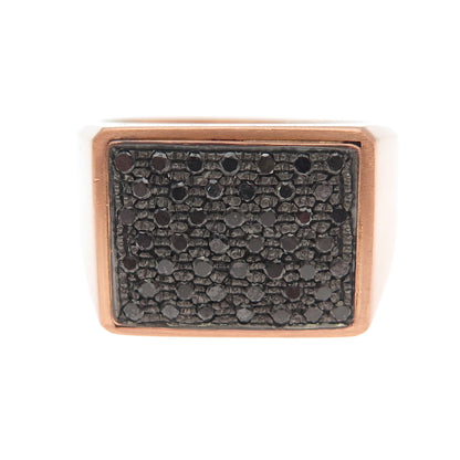 Badel 925 Sterling Silver Rose Gold Plated Real Black Diamond Ring Size 10.5