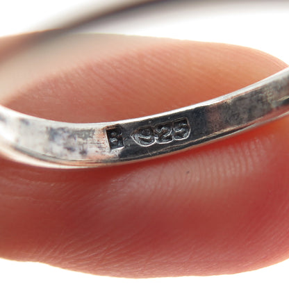 925 Sterling Silver Vintage Real Black Onyx Modernist Heart Ring Size 8