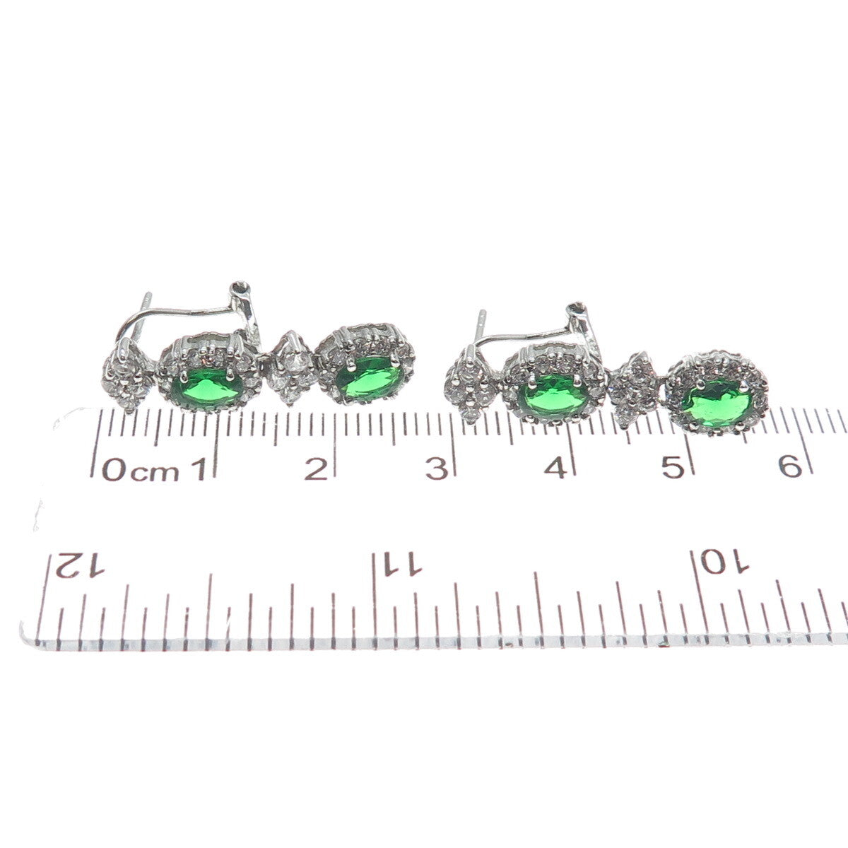 AMC Jewelry 925 Sterling Silver Green & White C Z Bohemian Dangling Earrings