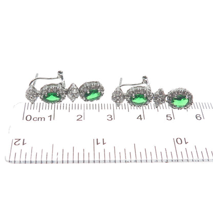AMC Jewelry 925 Sterling Silver Green & White C Z Bohemian Dangling Earrings