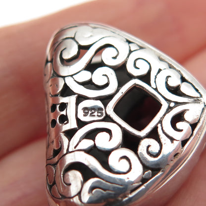 925 Sterling Silver Vintage Real Red Garnet Ornate Heart Slide Dangle Pendant
