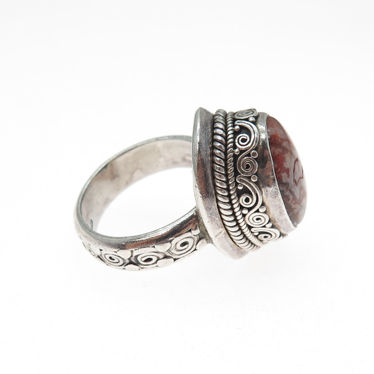JG JACK GUTSCHNEIDER 925 Sterling Silver Vintage Agate Modernist Ring Size 8.25