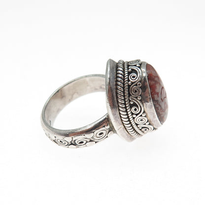 JG JACK GUTSCHNEIDER 925 Sterling Silver Vintage Agate Modernist Ring Size 8.25