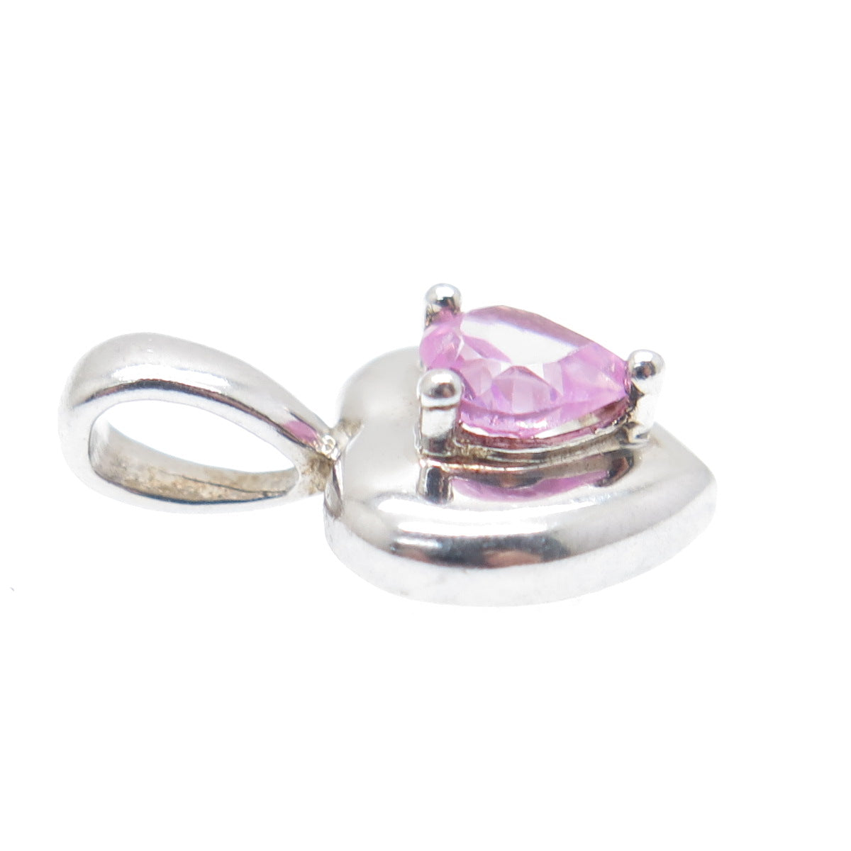 925 Sterling Silver Real Pink Topaz Heart Minimalist Pendant