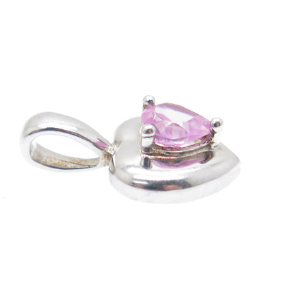 925 Sterling Silver Real Pink Topaz Heart Minimalist Pendant