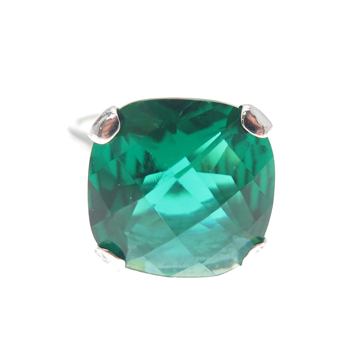 925 Sterling Silver Cushion-Cut Green C Z Modernist Ring Size 6.25