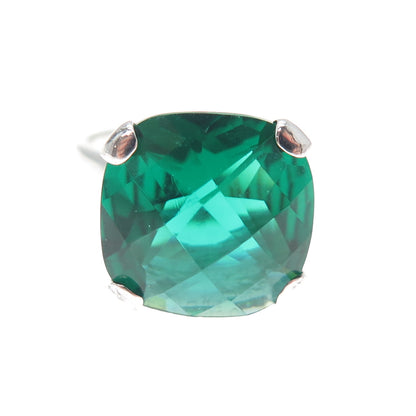925 Sterling Silver Cushion-Cut Green C Z Modernist Ring Size 6.25
