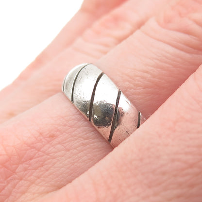 925 Sterling Silver Vintage Modernist Ribbed Band Ring Size 6.75