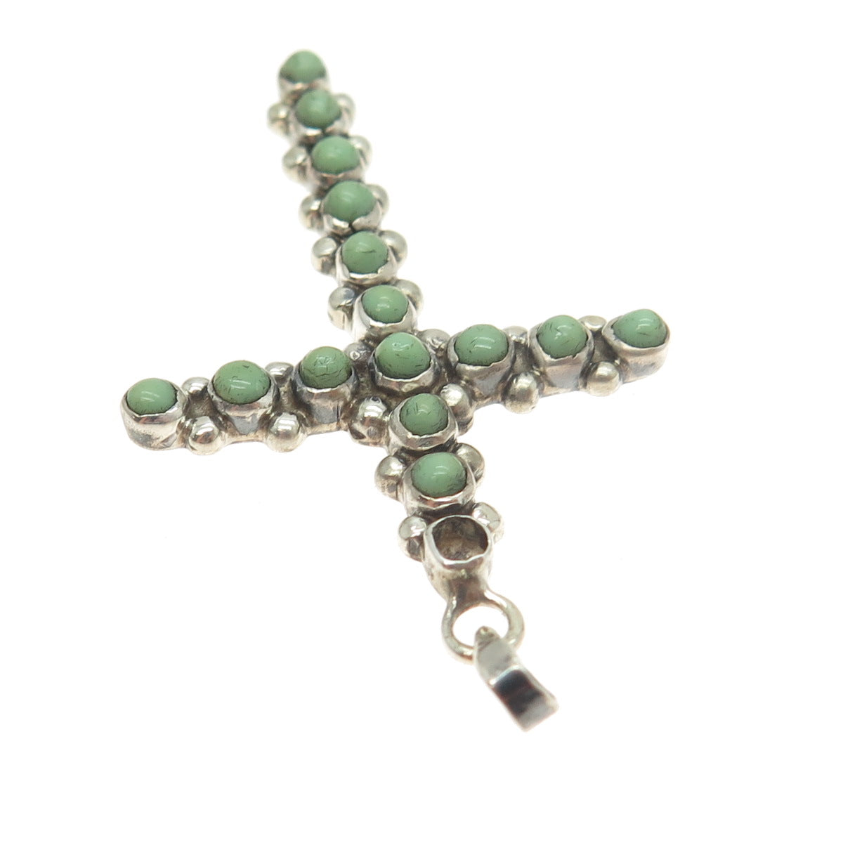 925 Sterling Vintage Mexico Royston Turquoise Cross Pendant (missing 1 stone)