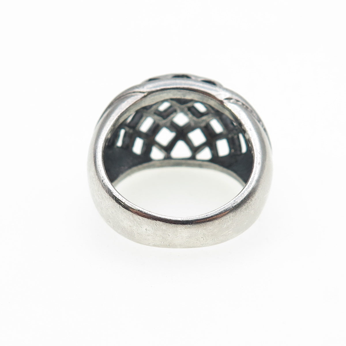 925 Sterling Silver Vintage Modernist Cage Dome Oxidized Ring Size 6.75