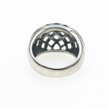 925 Sterling Silver Vintage Modernist Cage Dome Oxidized Ring Size 6.75