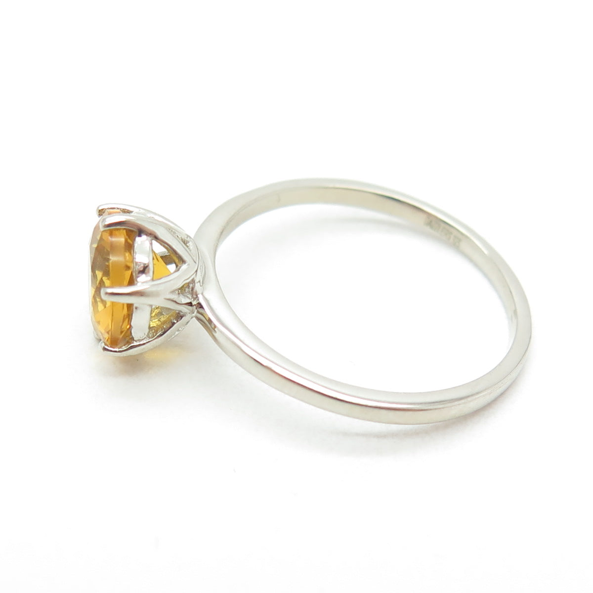 DAZZLERS 925 Sterling Silver Real Round-Cut Citrine Ring Size 8