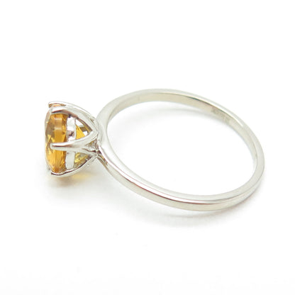 DAZZLERS 925 Sterling Silver Real Round-Cut Citrine Ring Size 8