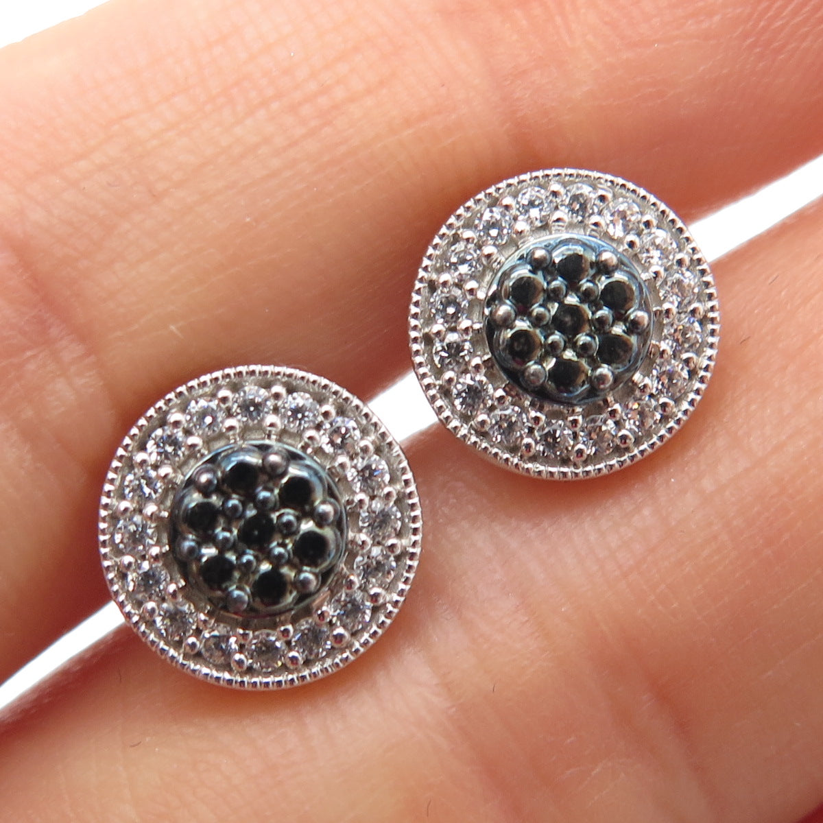 925 Sterling Silver Black Rhodium Round-Cut C Z Stud Earrings