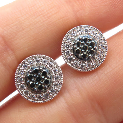 925 Sterling Silver Black Rhodium Round-Cut C Z Stud Earrings