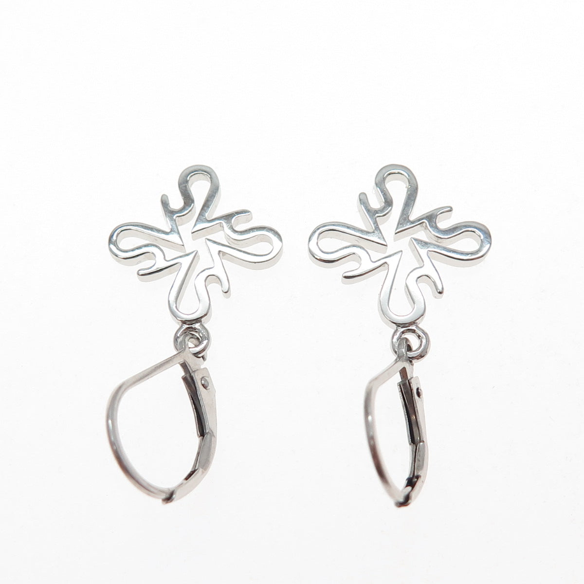 SAI 925 Sterling Silver Modernist Flower Dangle Earrings