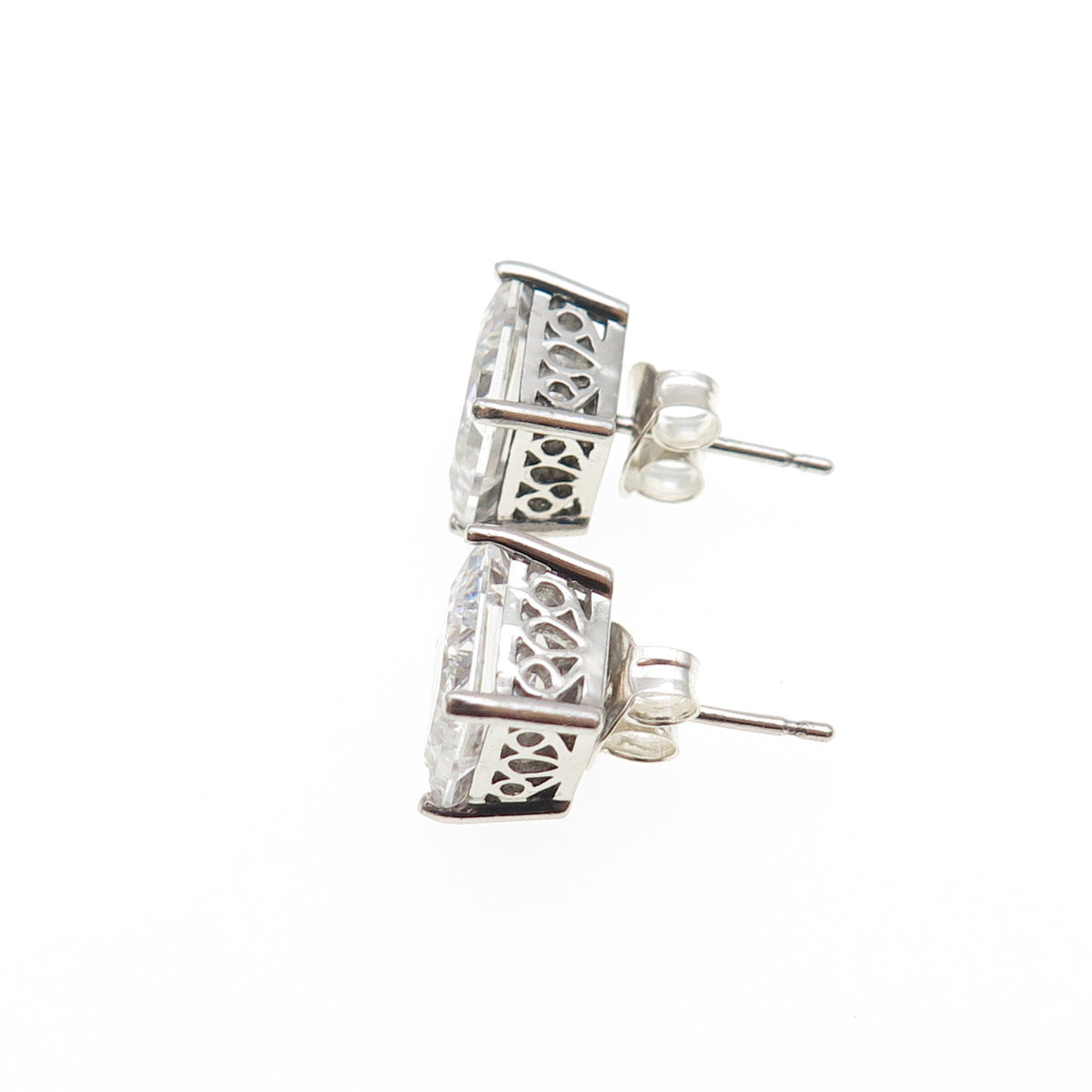 925 Sterling Silver Princess-Cut C Z Stud Earrings