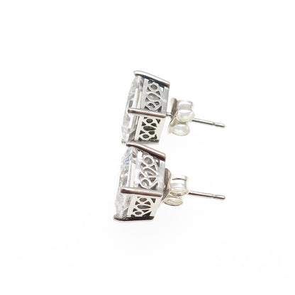 925 Sterling Silver Princess-Cut C Z Stud Earrings