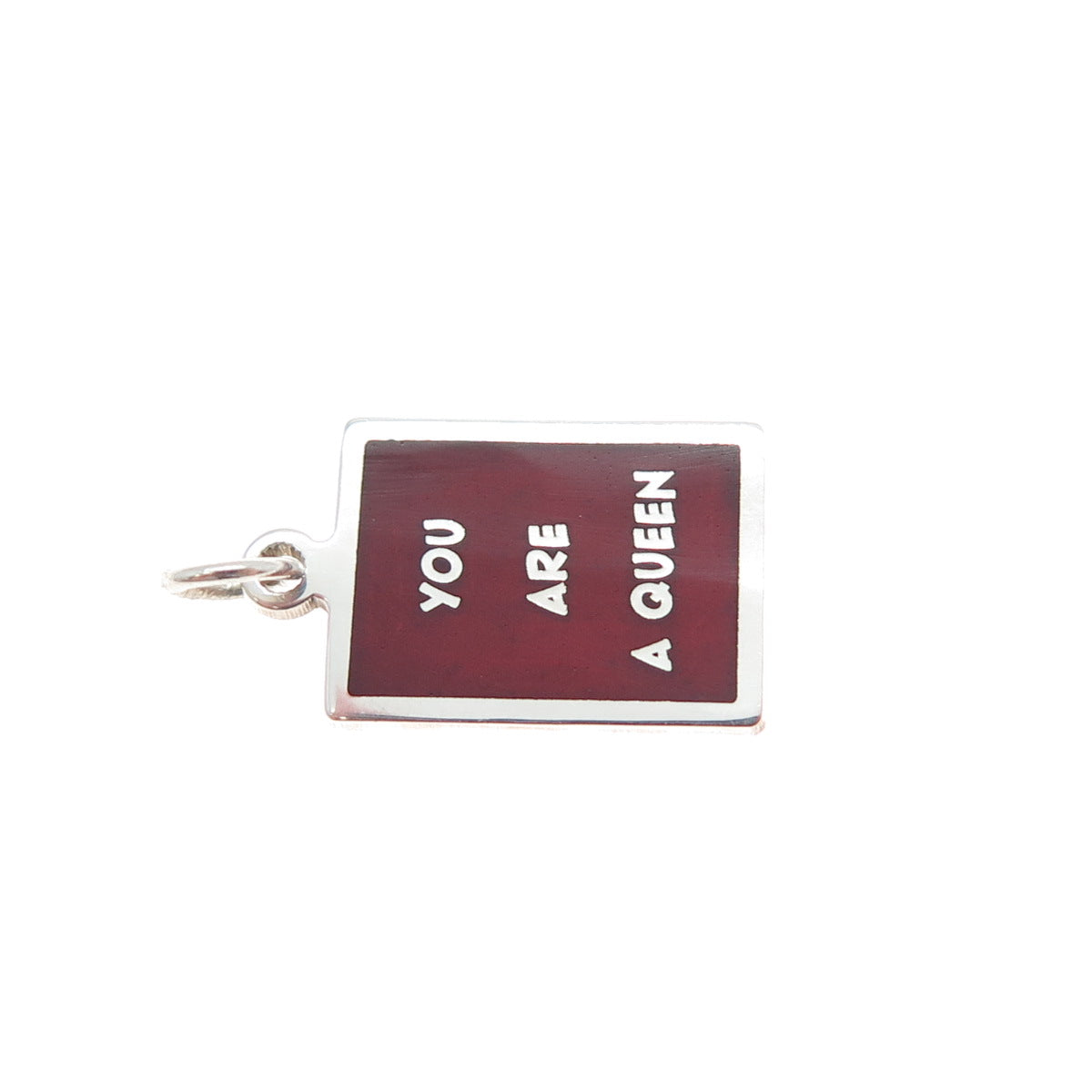 925 Sterling Silver Red Enamel You Are A Queen Minimalist Charm Pendant