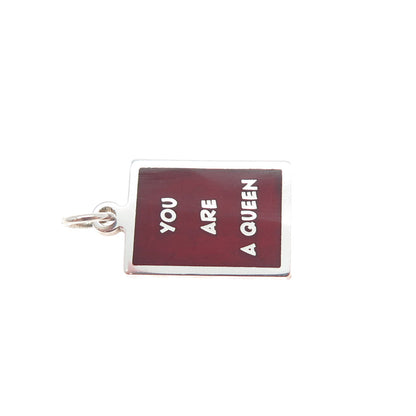 925 Sterling Silver Red Enamel You Are A Queen Minimalist Charm Pendant