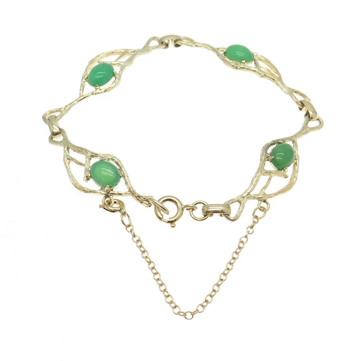 WELLS 925 Sterling Silver Gold Plated Vintage Real Jade Branch Link Bracelet 7"