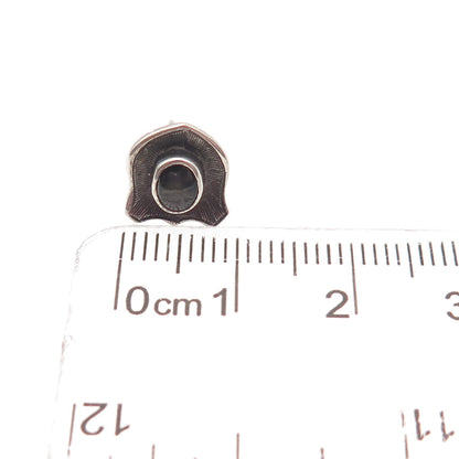 925 Sterling Silver Vintage Real Sapphire Shield Oxidized Tie Tack / Lapel Pin