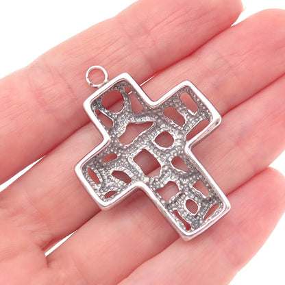 925 Sterling Silver Vintage Modernist Cross Charm Pendant
