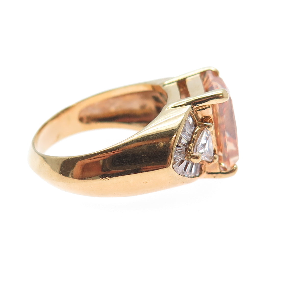 925 Sterling Silver Gold Plated Champagne & White C Z Ring Size 8.25