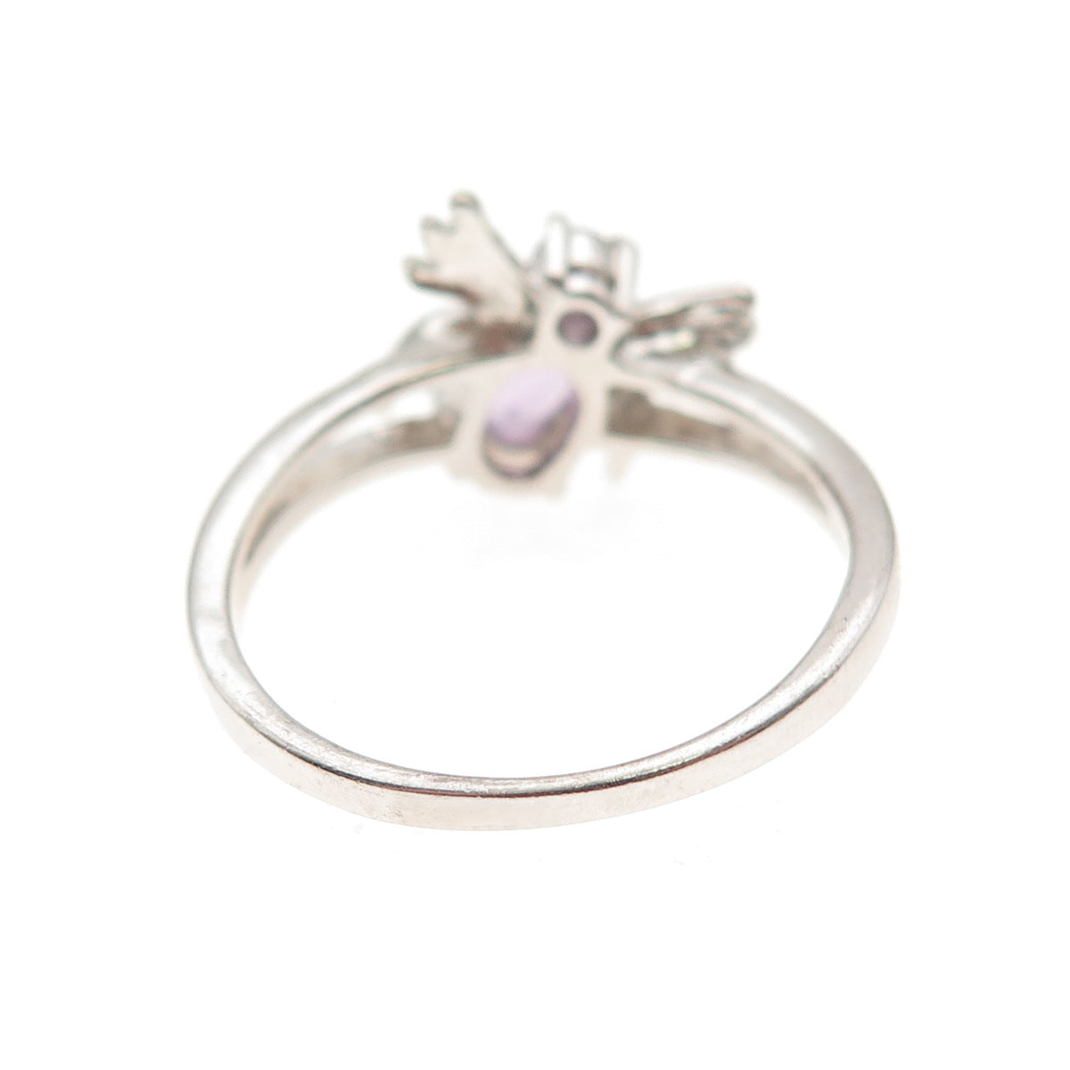 925 Sterling Silver Vintage Real Oval & Round-Cut Amethyst Bee Ring Size 8