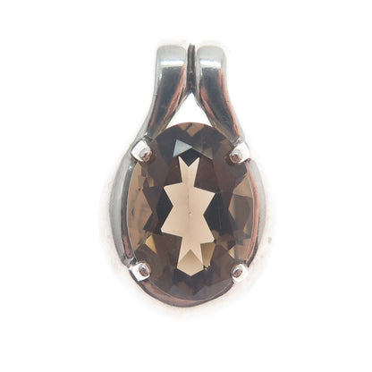 KABANA 925 Sterling Silver Vintage Real Oval-Cut Smoky Quartz Minimalist Pendant
