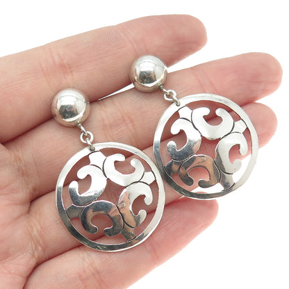 925 Sterling Silver Vintage Ornate Modernist Dangle Earrings