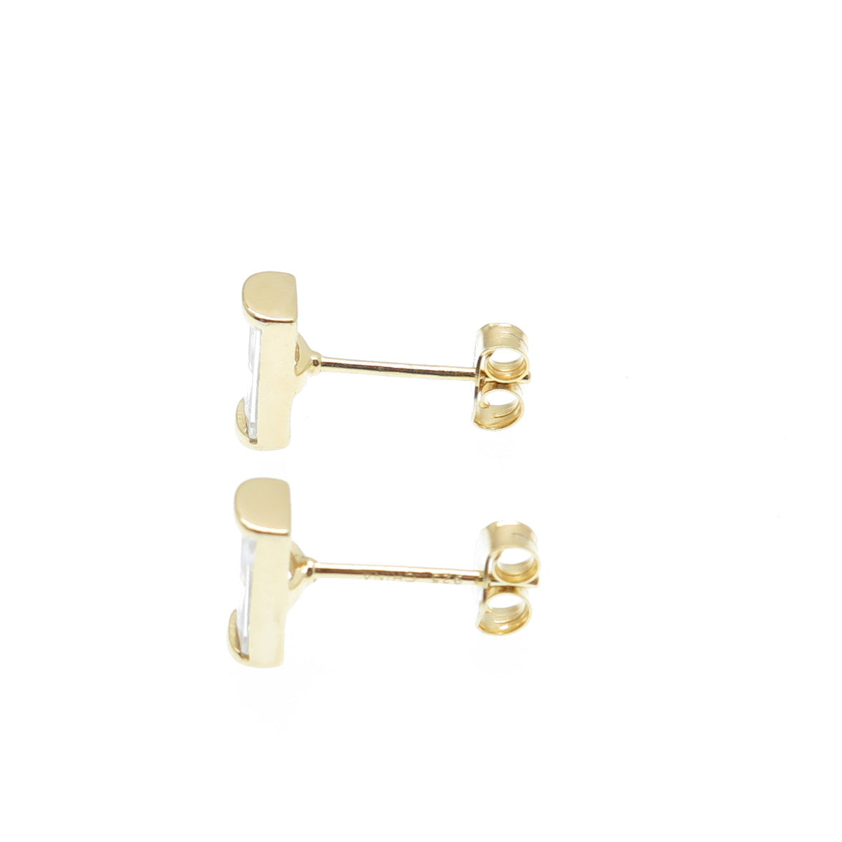 925 Sterling Silver Gold Plated Baguette-Cut C Z Stud Earrings