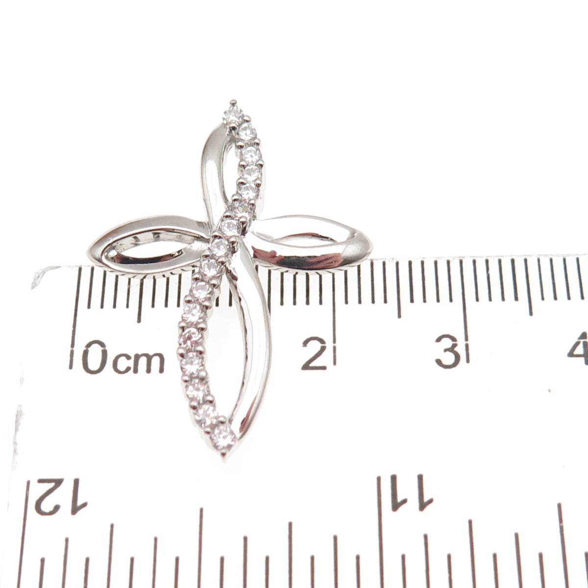 925 Sterling Silver Round-Cut C Z Floral Cross Slide Charm Pendant
