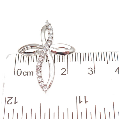 925 Sterling Silver Round-Cut C Z Floral Cross Slide Charm Pendant