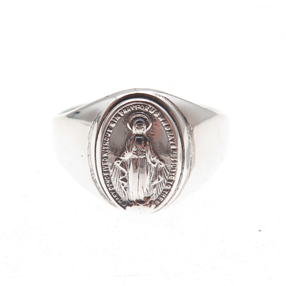 Uncas 925 Sterling Silver Antique Art Deco St. Mary Miraculous Ring Size 7.5