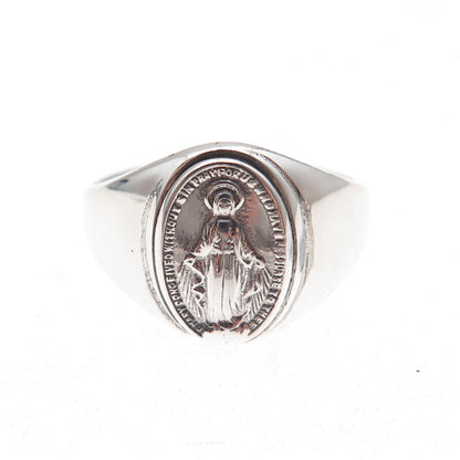 Uncas 925 Sterling Silver Antique Art Deco St. Mary Miraculous Ring Size 7.5