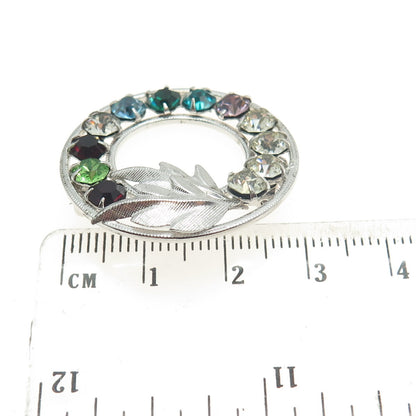 CURTIS CURTMAN Sterling Silver Antique Multi-Color Rhinestone Floral Pin Brooch