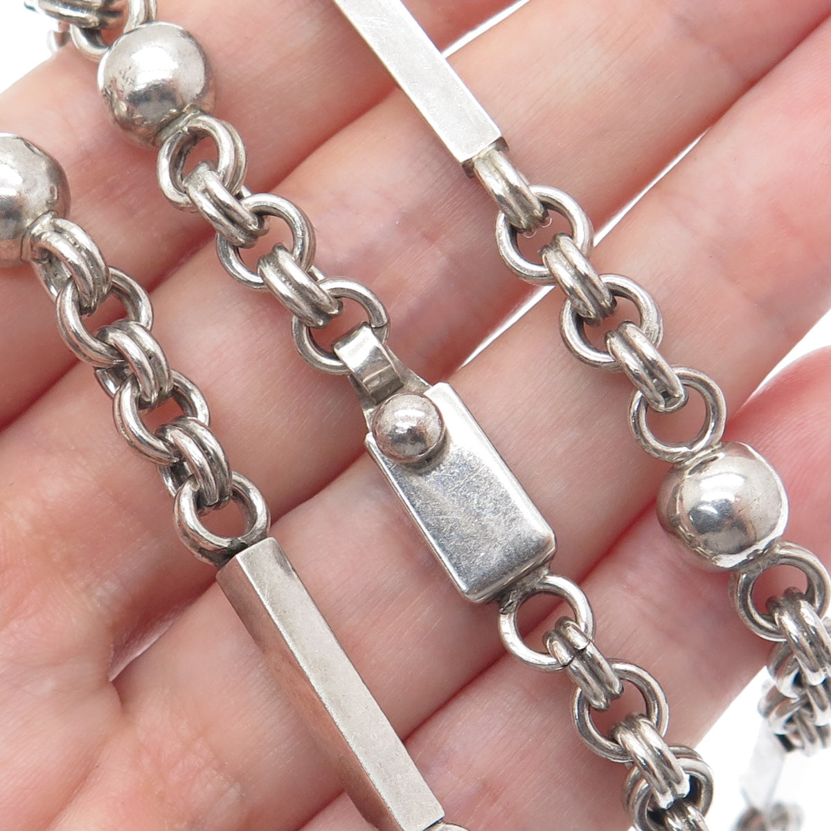 CECILIA TONO 925 Sterling Silver Vintage Mexico Multi-Chain Necklace 26"