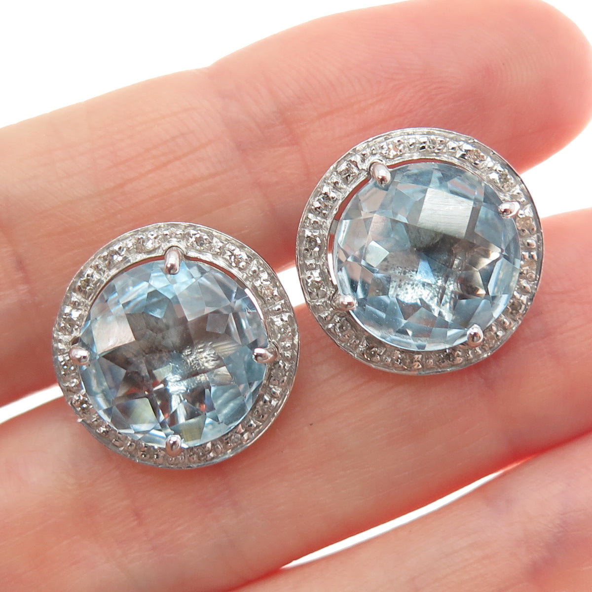 925 Sterling Silver Real Diamond & Blue Topaz Interchangeable Earrings