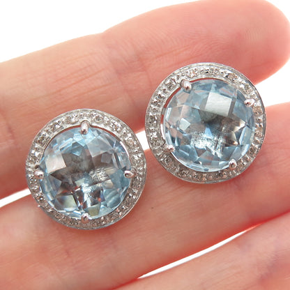 925 Sterling Silver Real Diamond & Blue Topaz Interchangeable Earrings