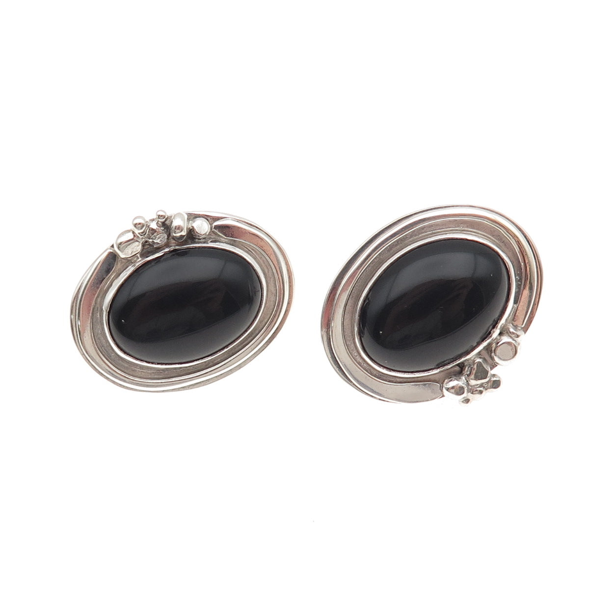JOR Julius Olaf Randahl 925 Sterling Vintage Real Black Onyx Modernist Earrings