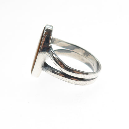 Giles Tasco Sterling Silver Vintage Mexico Real Tiger Eye Modernist Ring Size 7